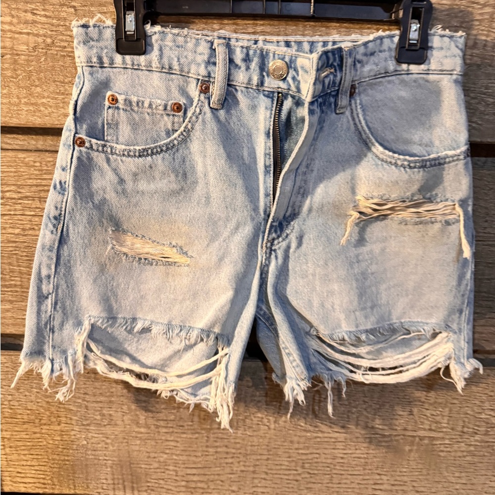 Zara Light Blue Distressed Jean Shorts